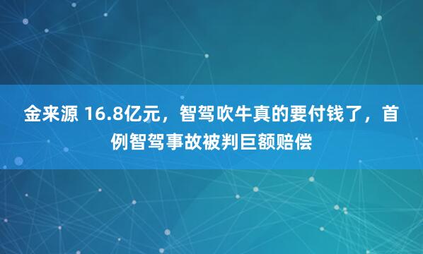 金来源 16.8亿元，智驾吹牛真的要付钱了，首例智驾事故被判巨额赔偿